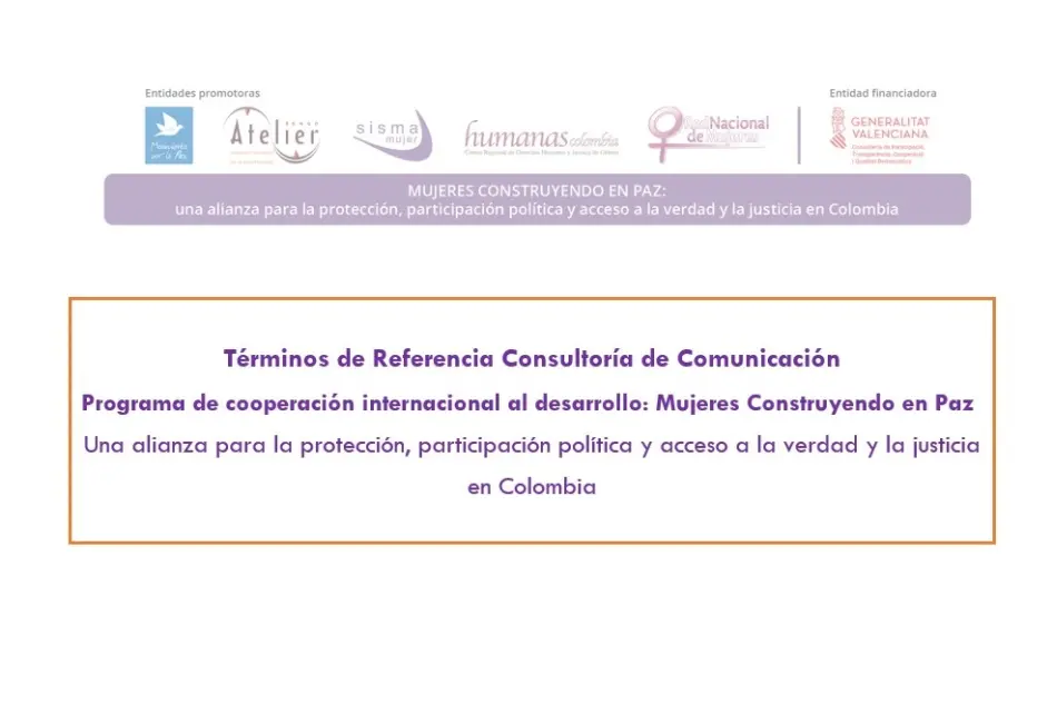 Página inicial TdR: consultoría de comunicación del Programa de cooperación internacional "Mujeres construyendo en paz"