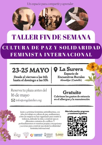 2025 Mayo-23-25 Cartel Taller Cultura de Paz Solidaridad Feminista Castellón