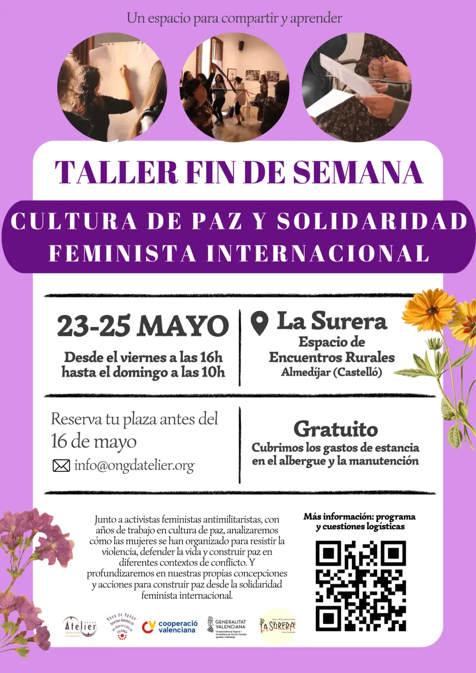 2025 Mayo-23-25 Cartel Taller Cultura de Paz Solidaridad Feminista Castellón
